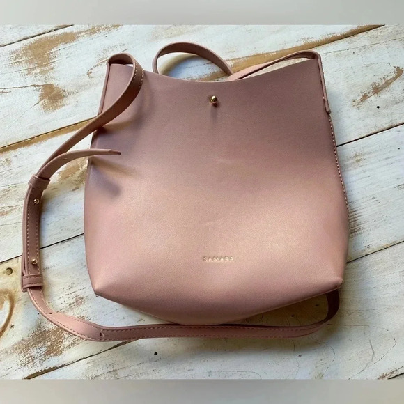 Anthropologie SAMARA shoulder bag EUC pale peony pink cottage core vegan suede - Picture 1 of 14
